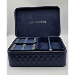 Lux Designs Large Jewelry Travel Case Navy Blue Organizer w/ Watch Holders NEW
